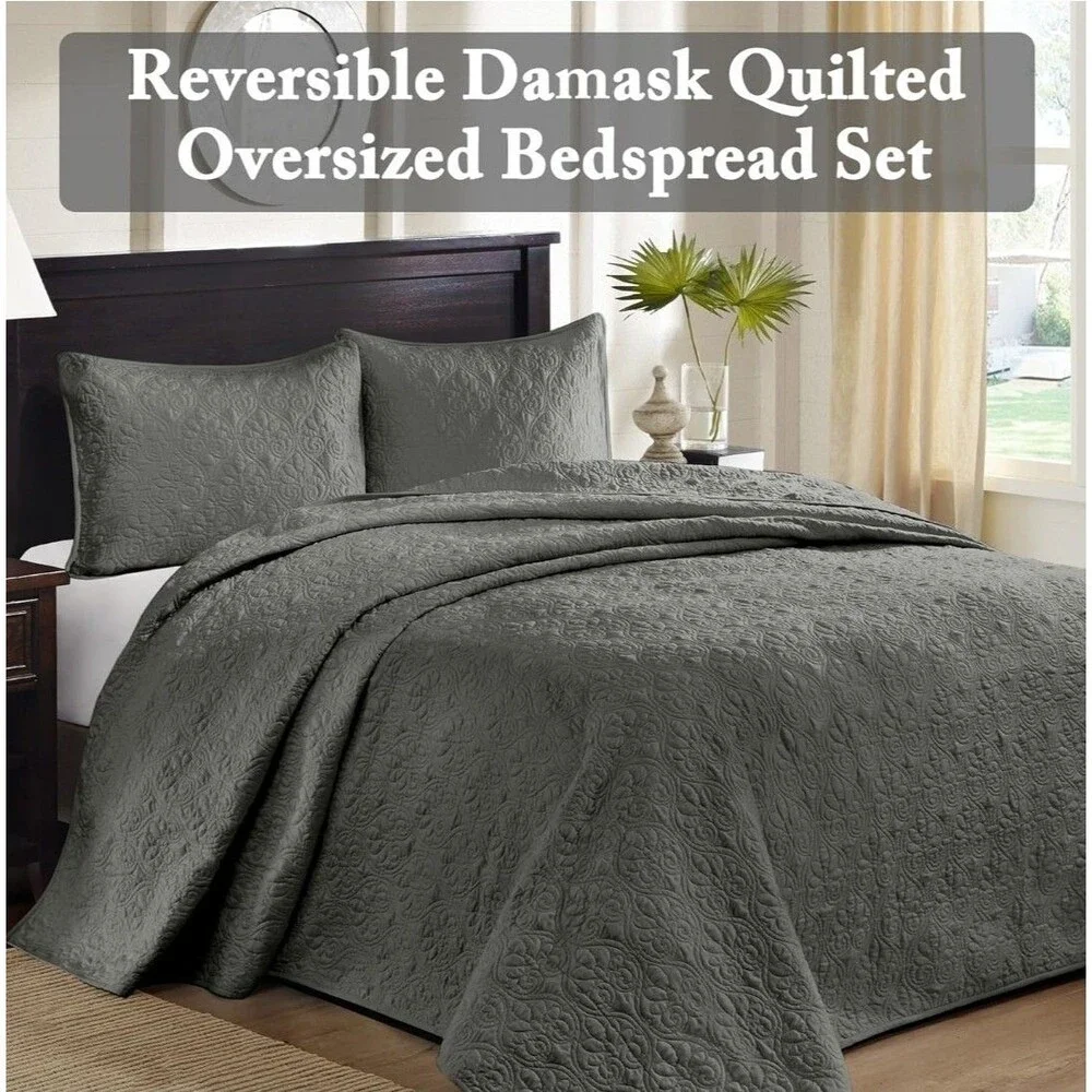 MadisonPark Quebec Bedspread Set | FULL Size | GRAY.